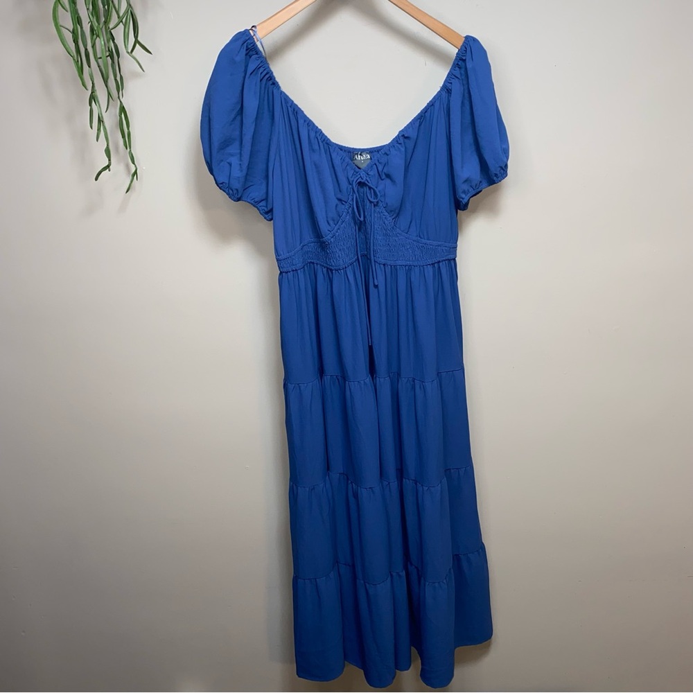 ARULA Womens Claire Blue Puff Sleeve Tiered Maxi Dress Plus Size X/US XL